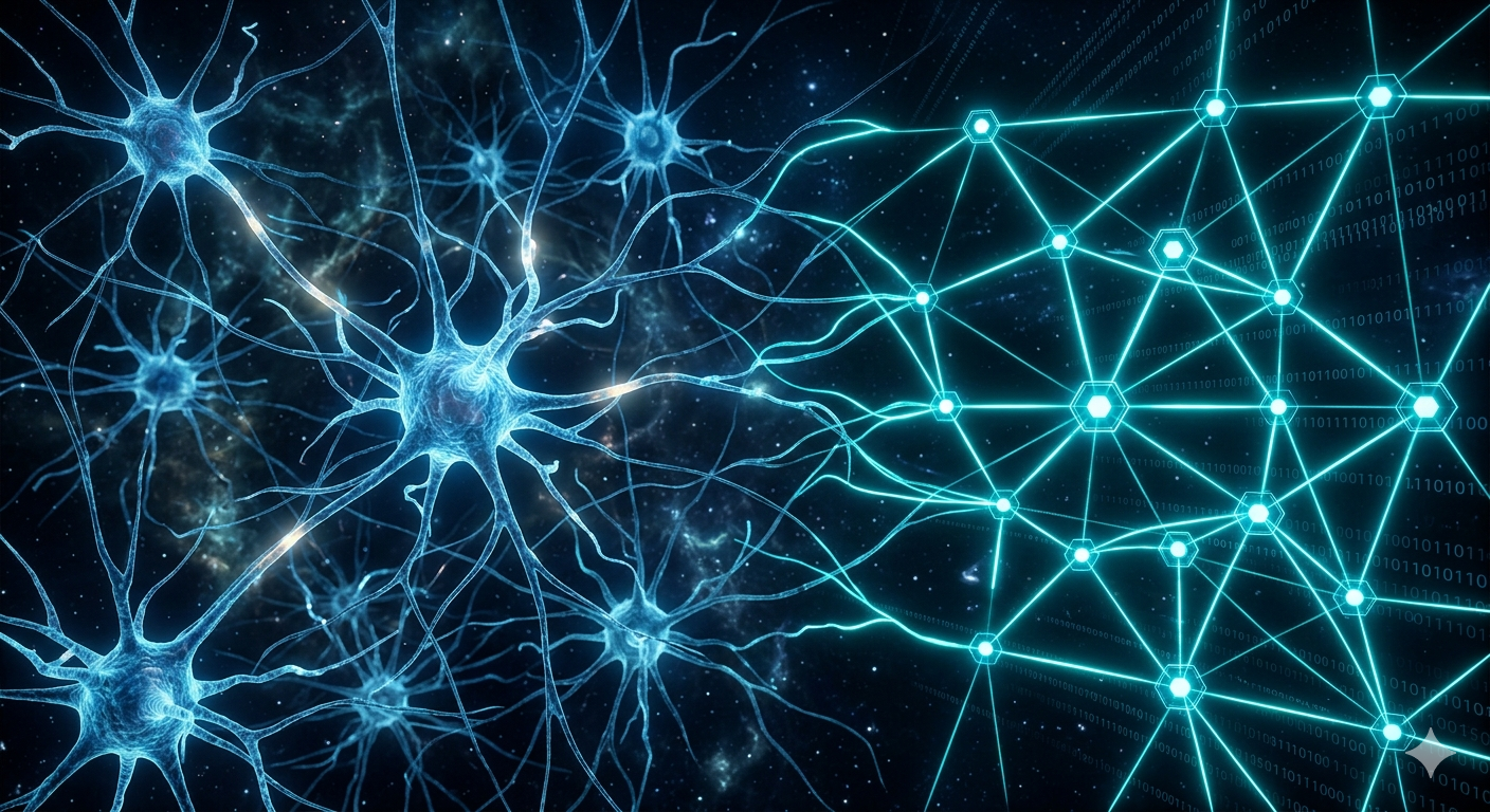 Abstraktes neuronales Netzwerk vom biologischen zum digitalen Code